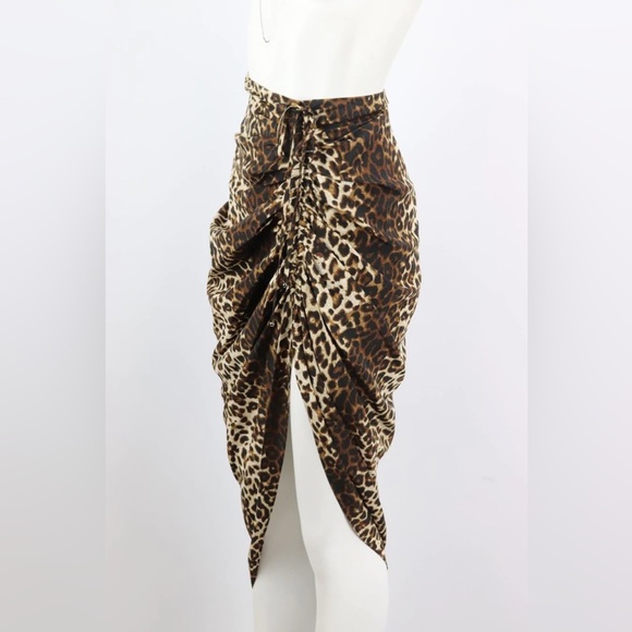 Veronica Beard Ari Silk Animal Print Side Ruched Midi Skirt - Picture 3 of 12